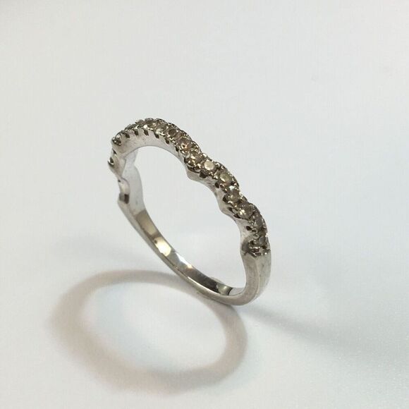 Sterling Silver Ring Size 6.5 Cubic Zirconia Wave Band Layering Stacking - Picture 7 of 14